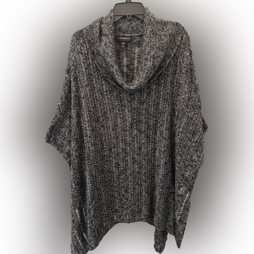 Lane Bryant Cowl Neck Poncho Sweater Charcoal Open Knit Plus Size OS 14-20 NWOT